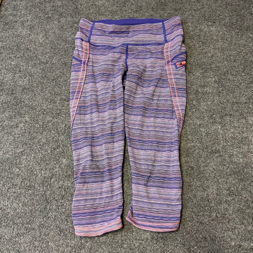 Lululemon Leggings Womens Size 6 Purple Orange Space Dye Striped Cropped Yoga